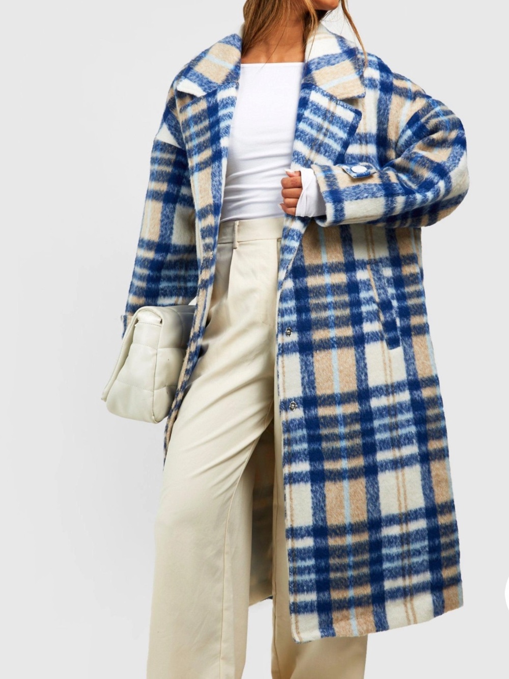 Oversized Check Wool Look Coat